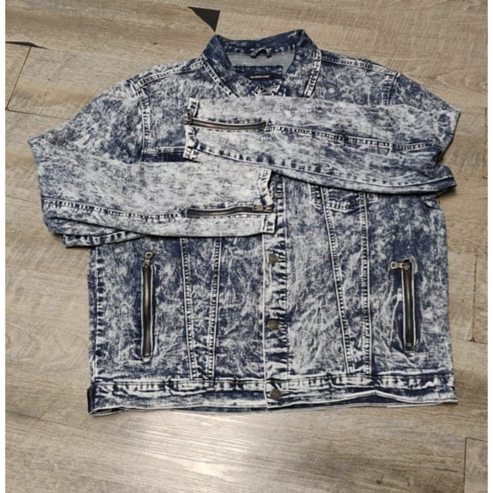Members Only Denim Jacket Mens L Blue Acid Wash Zip Pockets Retro Bomber